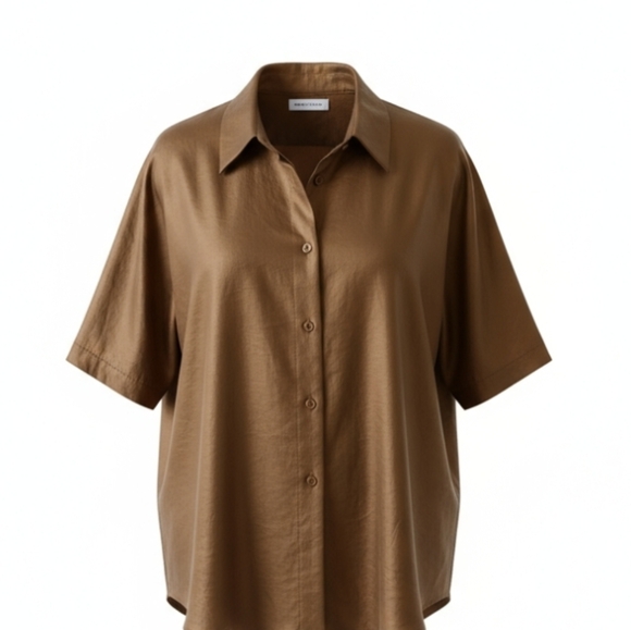 Vintage America Tops - 100% Silk Blouse Shirt Brown Bronze Large BOGARI Vintage 90s